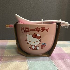 Hello Kitty Pink Bowl with Chopsticks and Spoon